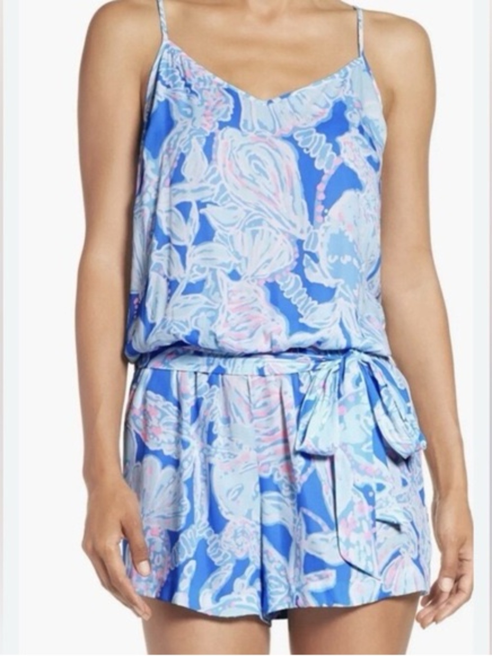Lilly Pulitzer Blue Pink Floral Print Romper